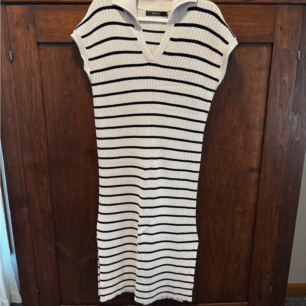 Striped Black and White Midi Dress